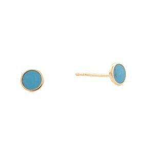 GOLDEN CLEF Turquoise Made In Italy 14kt Gold Turquoise Circle Earrings